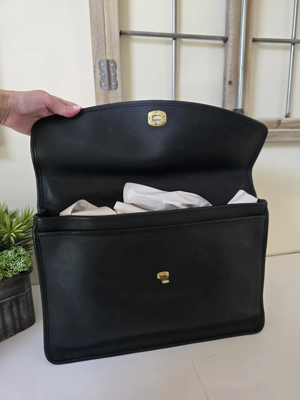 Coach Lexington Briefcase Messenger Bag Black Leather Laptop Work Bag